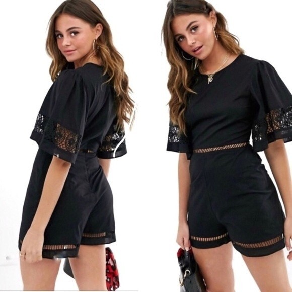 ASOS Pants - ASOS Broderie Trim Short Sleeve Black Romper NWOT
